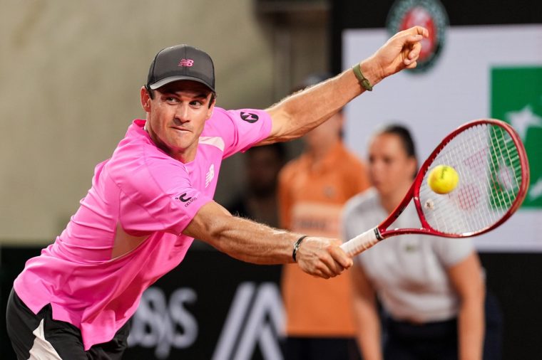 PARIS, FRANCE - MAY 29: Tommy Paul of the United States returns a shot in the Men's Singles Third Round match against Casper Ruud of Norway during Day six of the 2026 French Open at Roland Garros on May 29, 2026 in Paris, France. (Photo by Shi Tang/Getty Images)