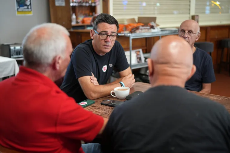 ASHTON-IN-MAKERFIELD, ENGLAND - MAY 30: Andy Burnham, Labour's candidate in the Makerfield by-election, attends a traditional Saturday breakfast club in Ashton-in-Makerfield to meet with retired miners and local organisers on May 30, 2026 in Ashton-in-Makerfield, England. Miners from the area have a long-running campaign regarding the Mineworkers' Pension Scheme, they are demanding a fairer multi-billion pound restructuring of the pension surplus sharing arrangement originally set up during privatisation. (Photo by Christopher Furlong/Getty Images)