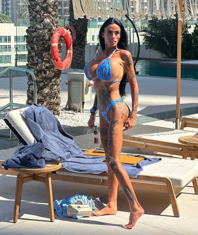 BGUK_3600866 - *PREMIUM-EXCLUSIVE* DUBAI, UNITED ARAB EMIRATES MUST CALL FOR PRICING BEFORE USAGE - Former Glamour model and reality TV star Katie Price looks carefree as she soaked up the sunshine in Dubai. The model was seen wearing a striking blue cherry-print bikini while enjoying some downtime in the UAE. The television personality appeared in good spirits as she lounged poolside, topping up her tan and taking a break from the ongoing personal drama that has recently dominated headlines. Katie's return to Dubai comes shortly after she publicly broke her silence over a deeply personal relationship situation, revealing details of an emotional and desperate effort to help free her husband, Lee Andrews from Dubai. Speaking candidly, the star described a whirlwind trip involving visits to a court, jail and police station as she attempted to secure his release, sharing the stress and uncertainty she faced during the ordeal. The latest getaway also arrives amid growing speculation surrounding the couple's relationship. Recent reports have highlighted a mystery after Lee Andrews reportedly unfollowed Katie on Instagram, sparking widespread discussion among fans and followers. The social media development comes as Katie herself has recently returned to the platform following a ban, placing the pair's online activity firmly under the spotlight. Despite the ongoing rumours and media attention, Katie appeared determined to enjoy a moment of relaxation under the Dubai sun, cutting a glamorous figure in her eye-catching swimwear as she unwound by the pool. With questions continuing to swirl around her personal life, the star's latest appearance is sure to keep fans talking as they await further updates on both her relationship status and the circumstances surrounding the recent headlines. Pictured: Katie Price - Jordan BACKGRID UK 3 JUNE 2026 UK: +44 208 344 2007 / uksales@backgrid.com USA: +1 310 798 9111 / usasales@backgrid.com *Pictures Containing Children Please Pixelate Face Prior To Publication*