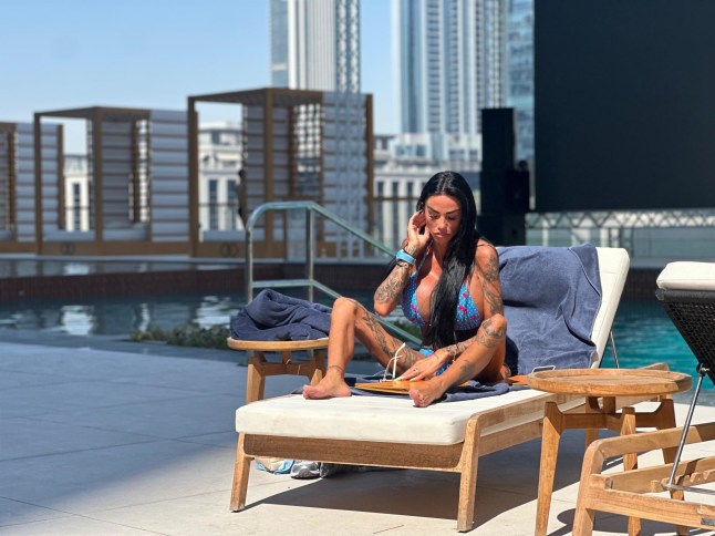 BGUK_3600866 - *PREMIUM-EXCLUSIVE* DUBAI, UNITED ARAB EMIRATES MUST CALL FOR PRICING BEFORE USAGE - Former Glamour model and reality TV star Katie Price looks carefree as she soaked up the sunshine in Dubai. The model was seen wearing a striking blue cherry-print bikini while enjoying some downtime in the UAE. The television personality appeared in good spirits as she lounged poolside, topping up her tan and taking a break from the ongoing personal drama that has recently dominated headlines. Katie's return to Dubai comes shortly after she publicly broke her silence over a deeply personal relationship situation, revealing details of an emotional and desperate effort to help free her husband, Lee Andrews from Dubai. Speaking candidly, the star described a whirlwind trip involving visits to a court, jail and police station as she attempted to secure his release, sharing the stress and uncertainty she faced during the ordeal. The latest getaway also arrives amid growing speculation surrounding the couple's relationship. Recent reports have highlighted a mystery after Lee Andrews reportedly unfollowed Katie on Instagram, sparking widespread discussion among fans and followers. The social media development comes as Katie herself has recently returned to the platform following a ban, placing the pair's online activity firmly under the spotlight. Despite the ongoing rumours and media attention, Katie appeared determined to enjoy a moment of relaxation under the Dubai sun, cutting a glamorous figure in her eye-catching swimwear as she unwound by the pool. With questions continuing to swirl around her personal life, the star's latest appearance is sure to keep fans talking as they await further updates on both her relationship status and the circumstances surrounding the recent headlines. Pictured: Katie Price - Jordan BACKGRID UK 3 JUNE 2026 UK: +44 208 344 2007 / uksales@backgrid.com USA: +1 310 798 9111 / usasales@backgrid.com *Pictures Containing Children Please Pixelate Face Prior To Publication*