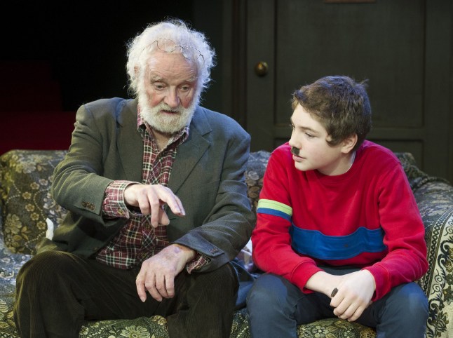Editorial use only Mandatory Credit: Photo by Alastair Muir/Shutterstock (4376490h) Patrick Godfrey as Alexander Albie Marber as Kolya 'Donkey Heart' Play by Moses Raine performed at the Trafalgar Studio, London, Britain - 8 Jan 2015