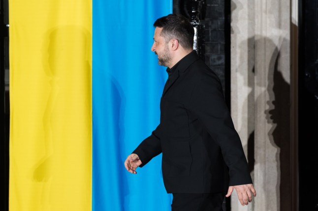 LONDON, UNITED KINGDOM - JUNE 07, 2026: President of Ukraine Volodymyr Zelenskyy leaves 10 Downing Street after a meeting with British Prime Minister Sir Keir Starmer, German Chancellor Friedrich Merz and President of France Emmanuel Macron on the ongoing support for Ukraine in London, United Kingdom on June 07, 2026. (Photo credit should read Wiktor Szymanowicz/Future Publishing via Getty Images)