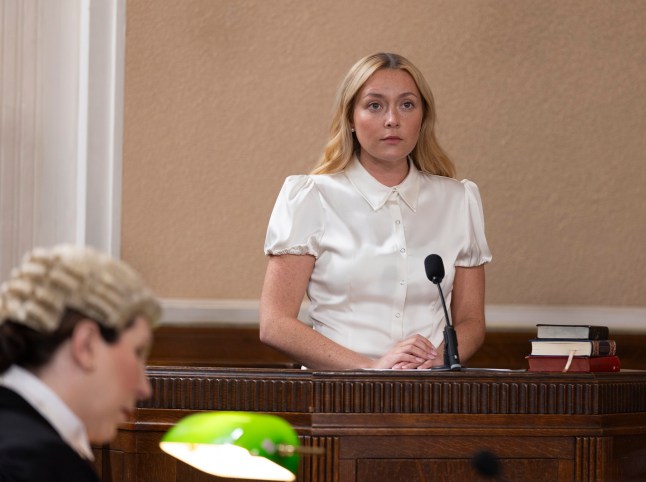 FROM ITV STRICT EMBARGO - No Use Before Tuesday 23rd June 2026 Coronation Street - Ep 11889/90 Tuesday 30th June 2026 In the dock Megan Walsh [BETH NIXON] paints herself as the innocent party and questions Ben Driscoll???s [AARON MCCUSKER] parenting. Picture contact - David.crook@itv.com Photographer - Danielle Baguley This photograph is (C) ITV and can only be reproduced for editorial purposes directly in connection with the programme or event mentioned above, or ITV plc. This photograph must not be manipulated [excluding basic cropping] in a manner which alters the visual appearance of the person photographed deemed detrimental or inappropriate by ITV plc Picture Desk. This photograph must not be syndicated to any other company, publication or website, or permanently archived, without the express written permission of ITV Picture Desk. Full Terms and conditions are available on the website www.itv.com/presscentre/itvpictures/terms