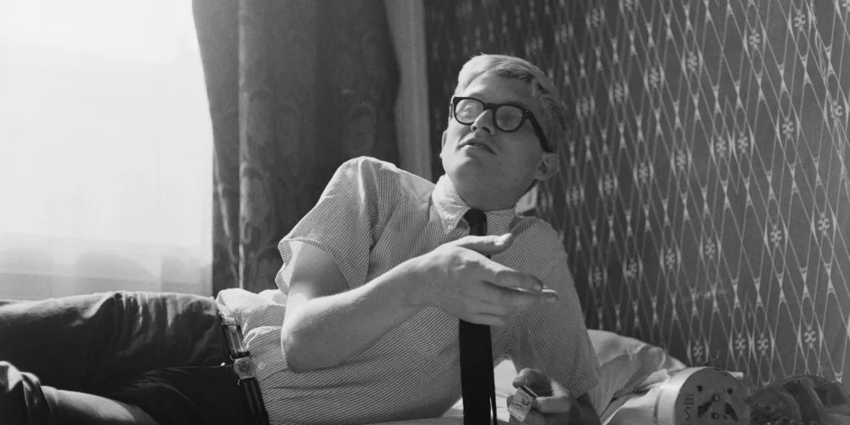 FILE PHOTO: Artist David Hockney dies aged 88 English artist David Hockney reclining on a bed, 1963. (Photo by Tony Evans/Getty Images)