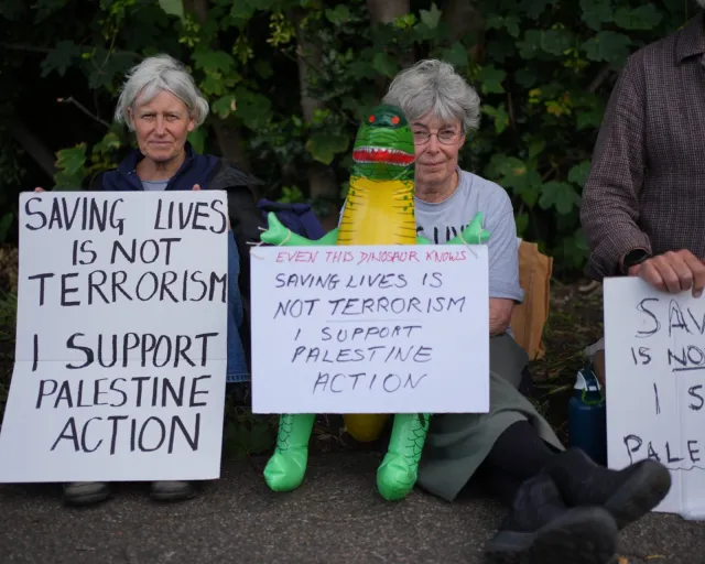 Protesters outside Woolwich Crown Court, London, during a hearing where Palestine Action activists are due to be sentenced over over a break-in at the UK base of an Israel-based defence firm, Elbit Systems site near Bristol on August 6 2024. Charlotte Head, Samuel Corner, Leona Kamio and Fatema Rajwani were convicted of criminal damage, while Corner was found guilty of causing grievous bodily harm when he fractured a police officer's spine during the raid. Picture date: Friday June 12, 2026. PA Photo. Photo credit should read: Yui Mok/PA Wire