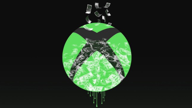 Xbox logo with money dripping out of it