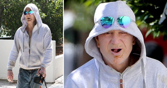 A composite image of Mickey Rourke on a walk