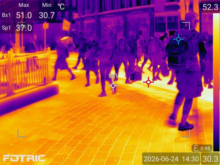 Pavements, Tube platforms and bus shelters across London reach sweltering surface temperatures according to thermal camera footage captured for Greenpeace UK during the record-breaking heatwave. The images show how extreme heat is putting strain on daily life in the capital, from streets and public transport to outdoor workers exposed to dangerous conditions.