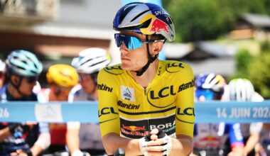 BEAUFORT, FRANCE - JUNE 14: Luke Tuckwell of Australia and Team Red Bull - BORA - hansgrohe - Yellow Leader Jersey prior to the 78th Tour Auvergne-Rhone-Alpes 2026, Stage 8 a 120.1km stage from Beaufort to Plateau de Solaison - Brison 1497m / #UCIWT / on June 14, 2026 in Beaufort, France. (Photo by Dario Belingheri/Getty Images)