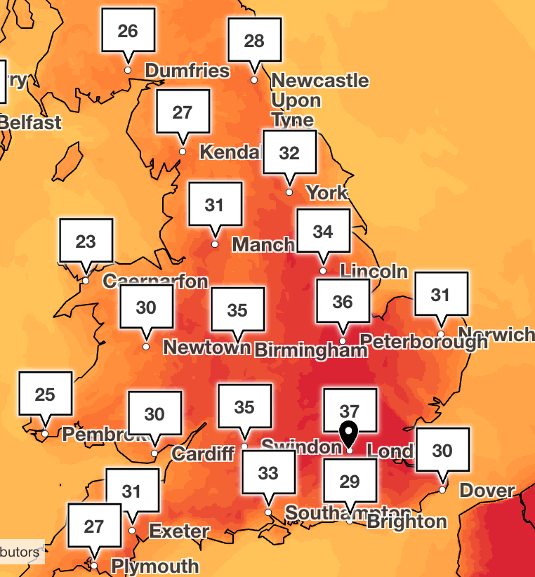 Temperatures are predicted to reach 37C on Tuesday