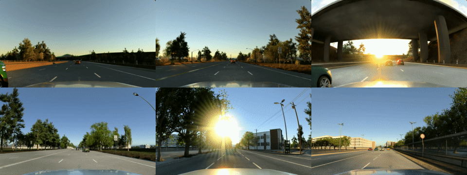 A collection of videos from the Autonomous Driving Scenarios dataset. The videos are from the ego point of view of an autonomous vehicle and show the vehicle driving on roads in different scenarios. The videos show diverse weather and lighting conditions and driving behaviors like lane changing and pedestrian interactions.