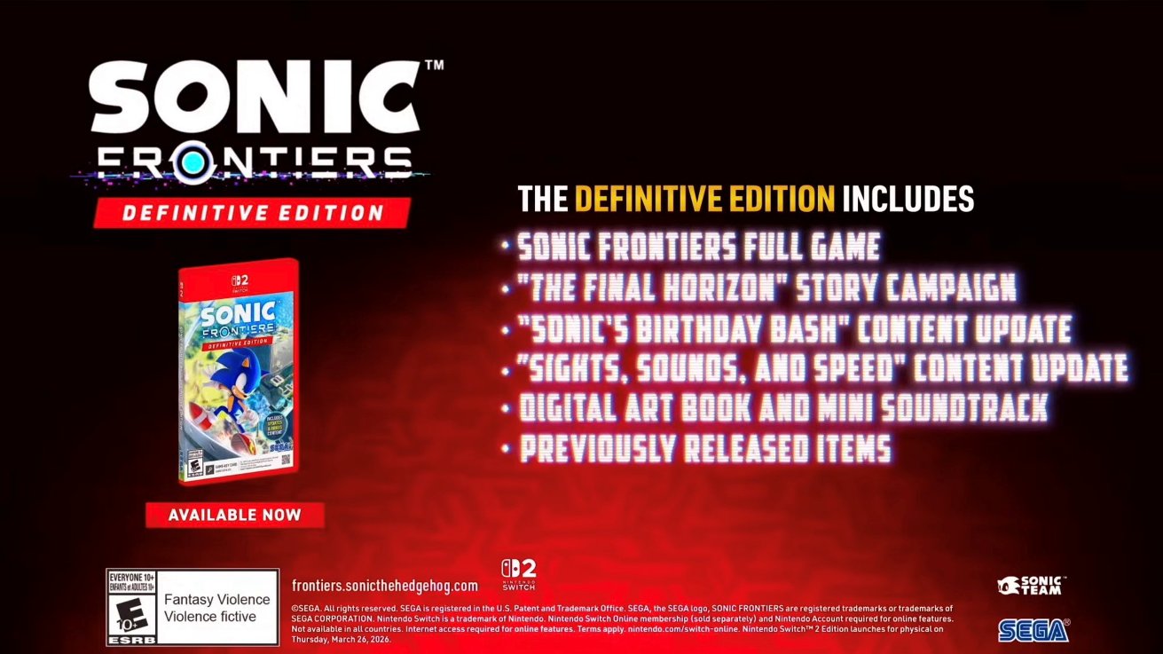 Sonic Frontiers on Nintendo Switch 2 has quality and performance modes, Switch 1 save transfers, no upgrade path