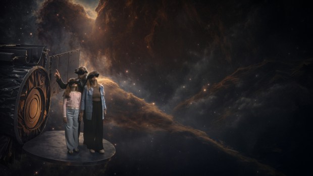 The 40-minute experience transforms a 5,000-square-foot space into a free-roam environment, where producers collaborated with astrophysicists to build interactive scenes using observational data from the James Webb and Hubble Space Telescopes (Courtesy Fever).