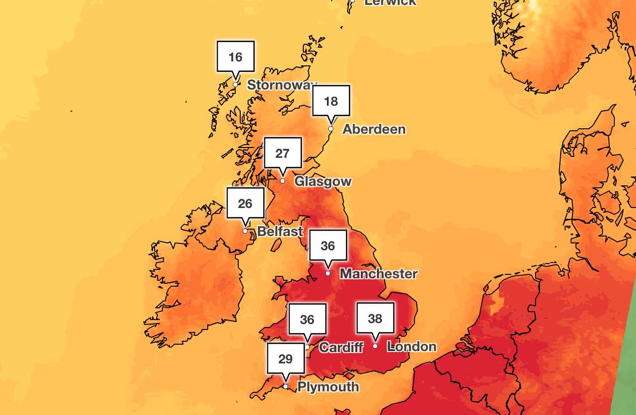 Thursday will be another scorching day for the UK