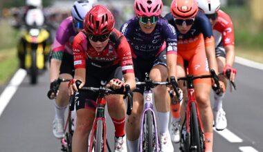 The breakaway during stage 7 of the 2026 Giro d'Italia Women 2026, a 159km stage from Sorbolo Mezzani to Salice Terme, Italy. (Photo by Luc Claessen/Getty Images)