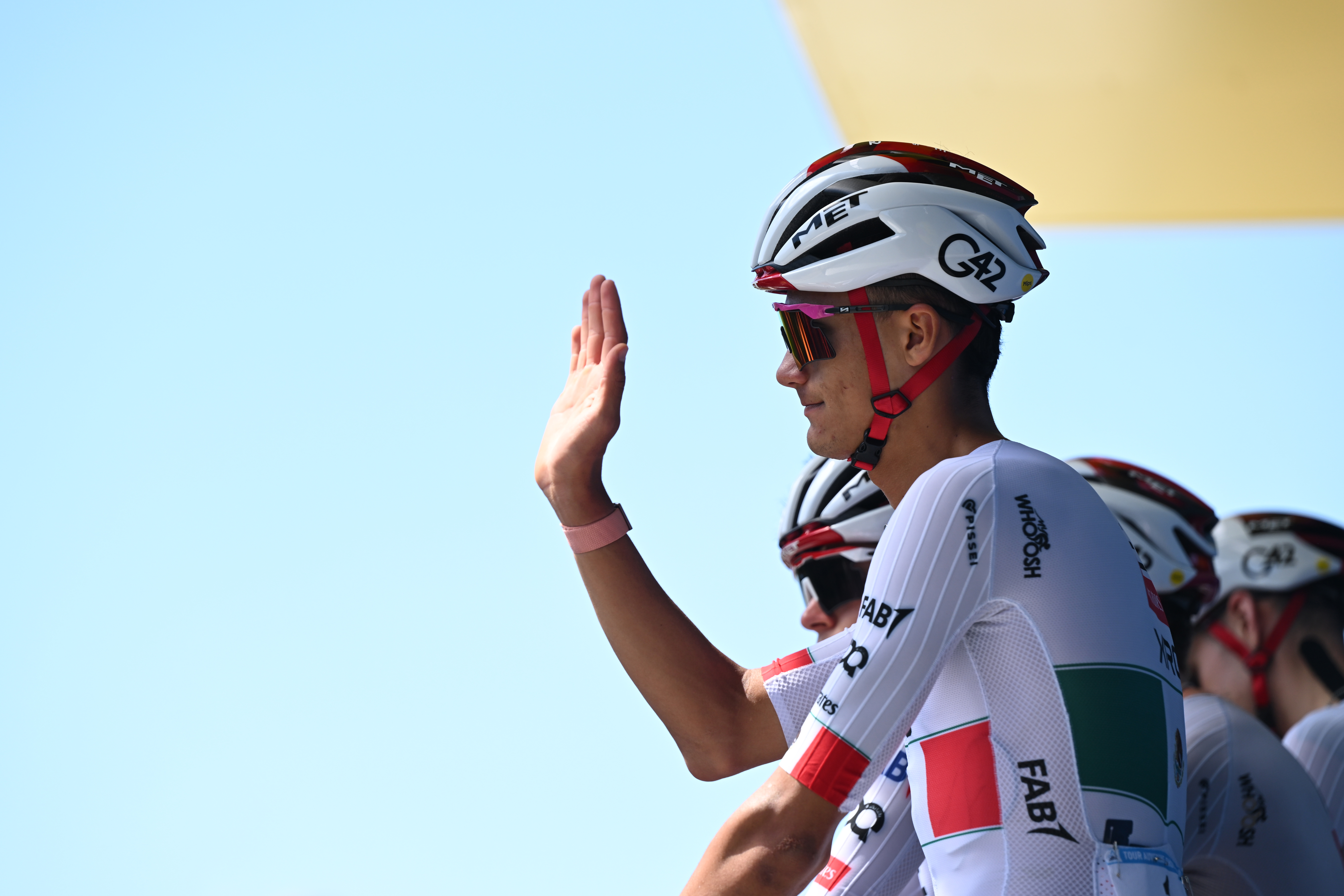 SAINT-VULBAS, FRANCE - JUNE 12: Isaac Del Toro of Mexico and UAE Team Emirates - XRG prior to the 78th Tour Auvergne-Rhone-Alpes 2026, Stage 6 a 182.3km stage from Saint-Vulbas to Crest-Voland 1211m / #UCIWT / on June 12, 2026 in Saint-Vulbas, France. (Photo by Dario Belingheri/Getty Images)