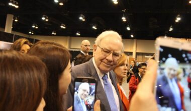 Fans of Warren Buffett taking his photo