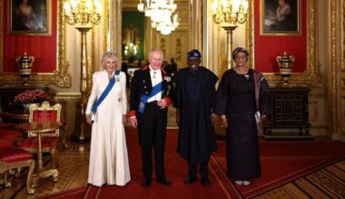 Queen Camilla (left); King Charles III; President Bola Tinubu and his wife, Oluremi Tinubu, at a State Banquet at Windsor Castle, during President Tinubu’s visit to the United Kingdom (UK), yesterday.