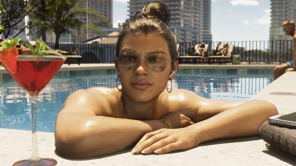 lucia hanging out in a swimming pool in gta 6