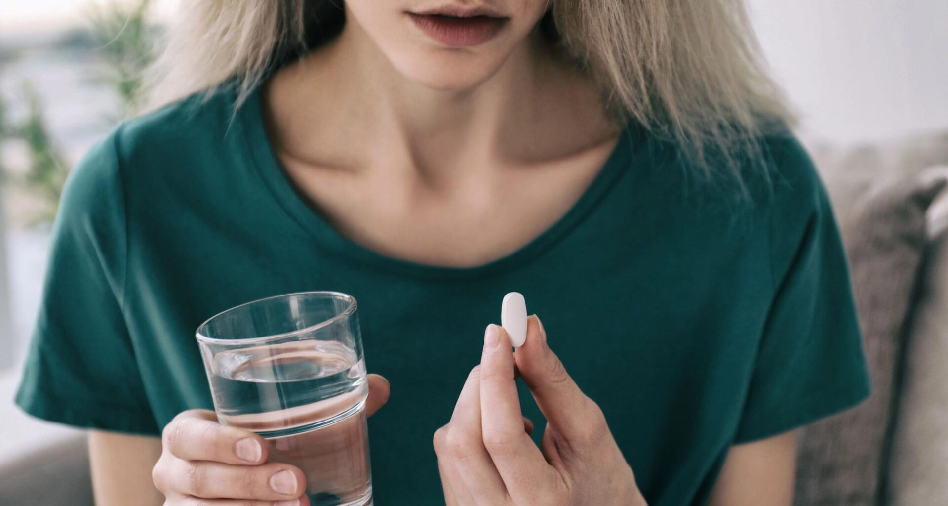 Woman Taking Pill Antidepressant