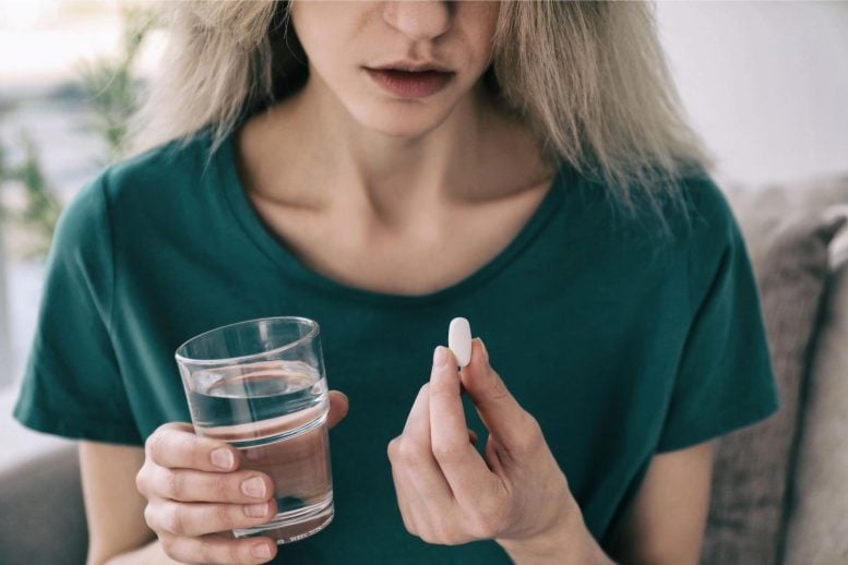 Woman Taking Pill Antidepressant