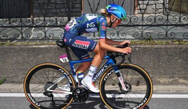 SONDRIO, ITALY - JUNE 17: Urska Zigart of Slovenia and Team AG Insurance - Soudal competes in the breakaway during the 10th Tour de Suisse Women 2026, Stage 1 a 109.3km stage from Sondrio to Sondrio / #UCIWWT / on June 17, 2026 in Sondrio, Italy. (Photo by Tim de Waele/Getty Images)