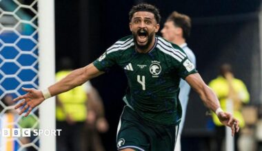 Abdulelah Al Amri celebrates scoring for Saudi Arabia against Uruguay at the World Cup