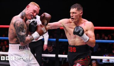 Chris Billam-Smith and Ryan Rozicki trade blows in the ring
