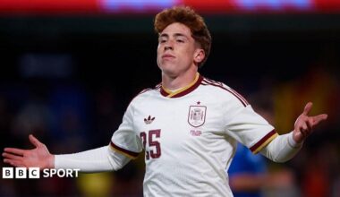Victor Munoz celebrates scoring for Spain on his debut in March
