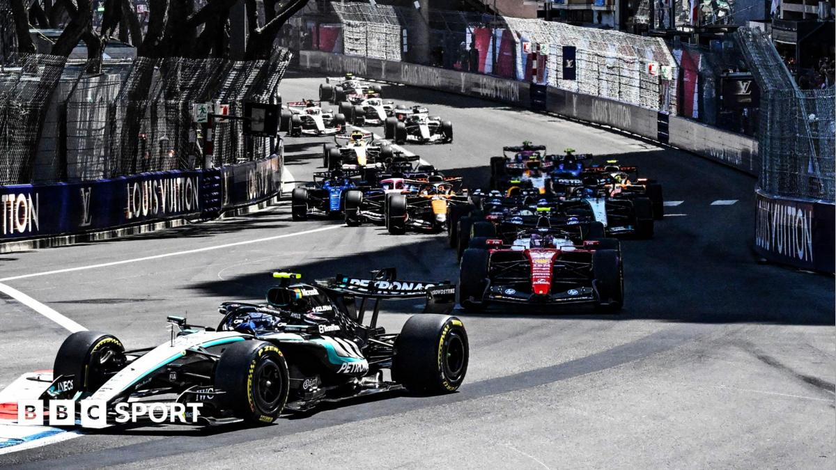 Mercedes' Kimi Antonelli leads the field at the start of the Monaco Grand Prix