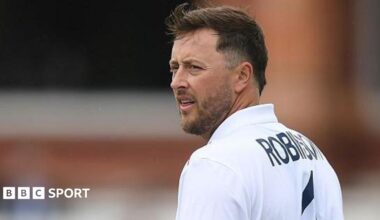 Ollie Robinson of England looks on during the third day of the first Test between England and New Zealand at Lord's