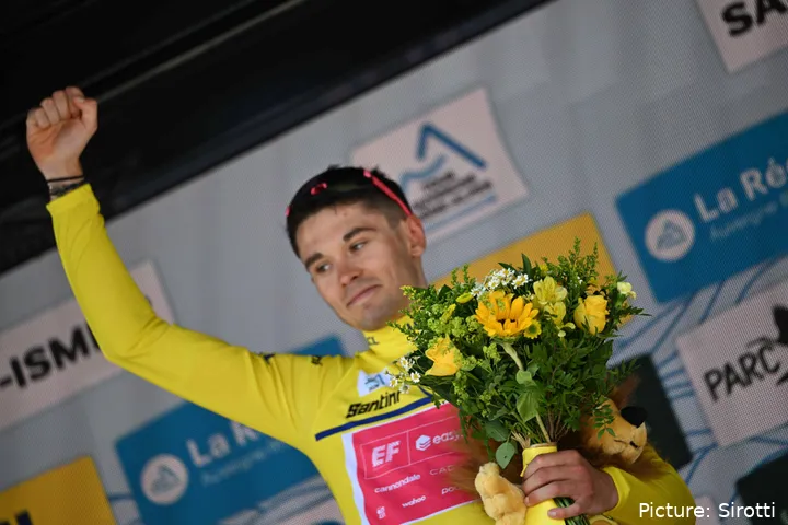 Alex Baudin on the podium at the 2026 Tour Auvergne-Rhône-Alpes