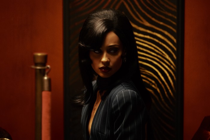 euphoria-alexa-demie_4 Alexa Demie as Maddy Perez in a pinstripe suit in the Euphoria season 3 finale.