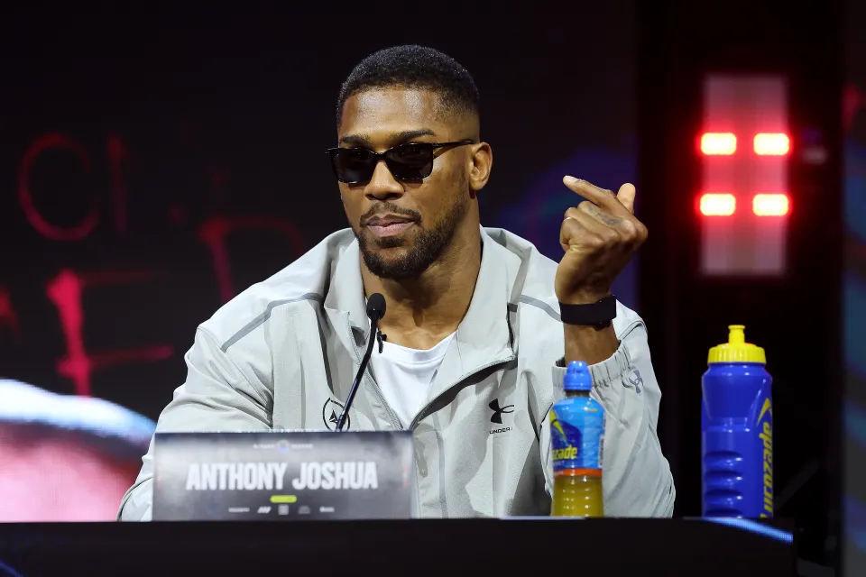 Anthony Joshua talking at a press conference
