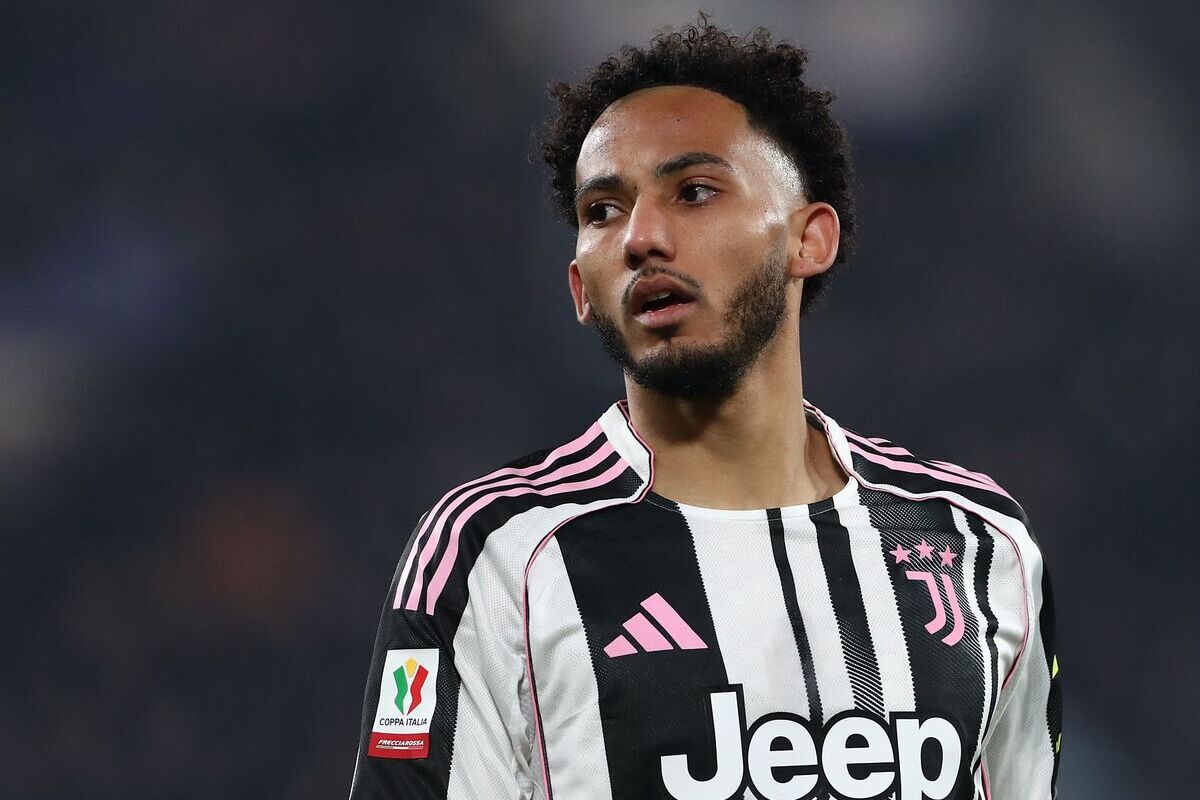 BERGAMO, ITALY - FEBRUARY 05: Lloyd Kelly of Juventus looks on during the Coppa Italia match between Atalanta BC and Juventus FC at New Balance Arena on February 05, 2026 in Bergamo, Italy. (Photo by Marco Luzzani/Getty Images)