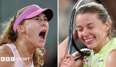 Mirra Andreeva and Maja Chwalinska celebrate during their 2026 French Open finals