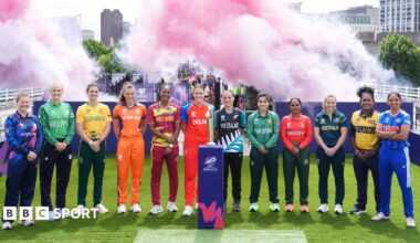 Team captains at the Women's T20 World Cup with the trophy