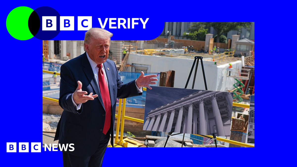 President Trump talking to reporters next to the construction pit inside the White House grounds