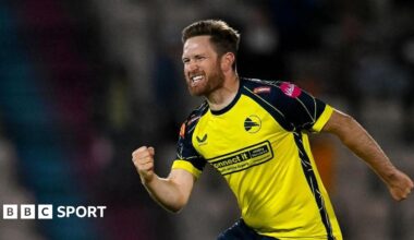 Hampshire all-rounder Liam Dawson celebrates against Sussex