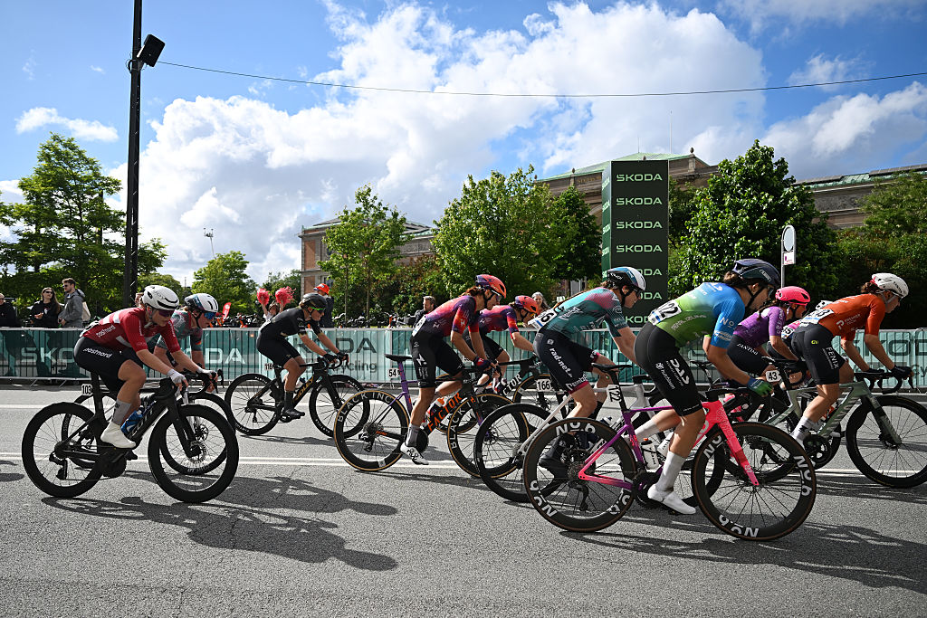 COPENHAGEN, DENMARK - JUNE 13: (L-R) Katia Ragusa of Italy and Team Human Powered Health, Laura Sussemilch of Germany and Team REMBE | rad-net Women and Tiffany Keep of South Africa and Team DAS - Hutchinson compete during the 2nd Copenhagen Sprint 2026, Women&amp;apos;s Elite a 156km one day race from Roskilde to Copenhagen / #UCIWWT / on June 13, 2026 in Copenhagen, Denmark. (Photo by Luc Claessen/Getty Images)