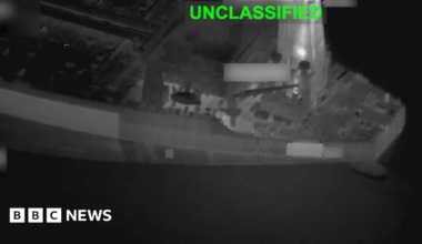 Still from a video released by US Central Command purportedly showing the the Botswana-flagged M/T oil tanker