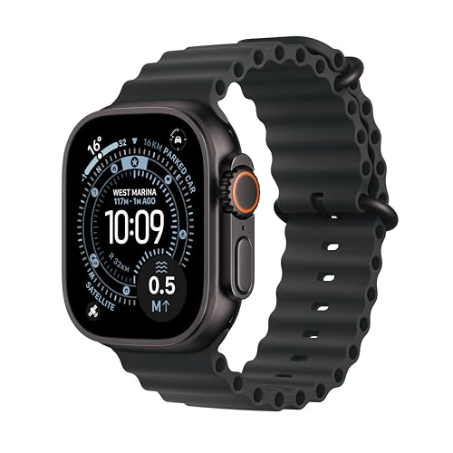 Apple Watch Ultra 3 Gps + Cellular 49mm Premium Running and Multisport Smartwatch With Rugged Black Titanium Case With Black Ocean Band. Advanced Health and Fitness Tracking