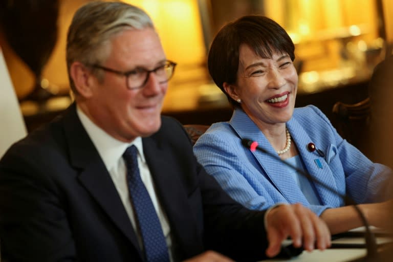 British Prime Minister Keir Starmer and Japanese Prime Minister Sanae Takaichi held talks at Downing Street ahead of them both going to a G7 summit in France that starts Monday (Toby Shepheard)