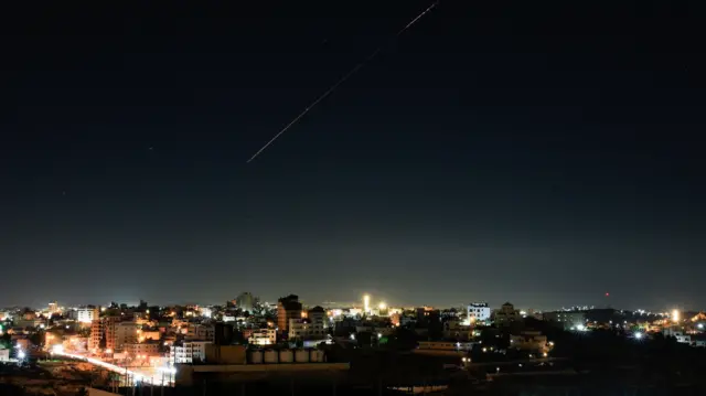 An Israeli air-defence missile flies in the sky over Israel.