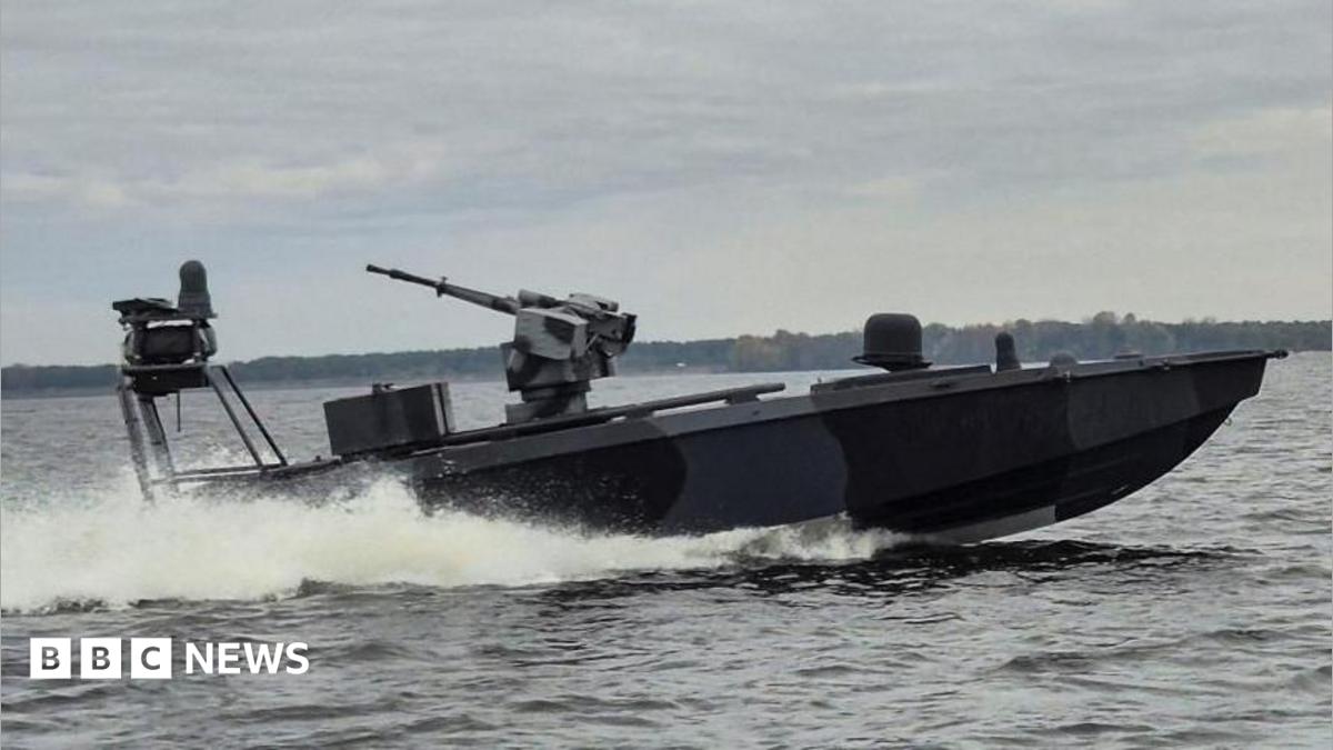 A Ukrainian naval drone boat at sea