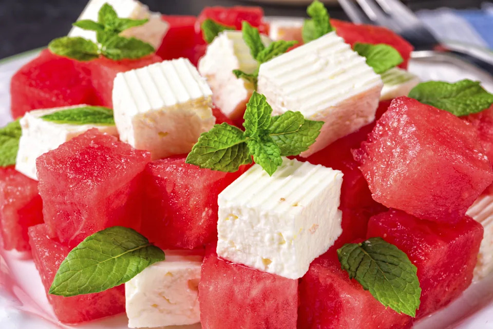 Greek Salad with watermelon, feta and fresh mint