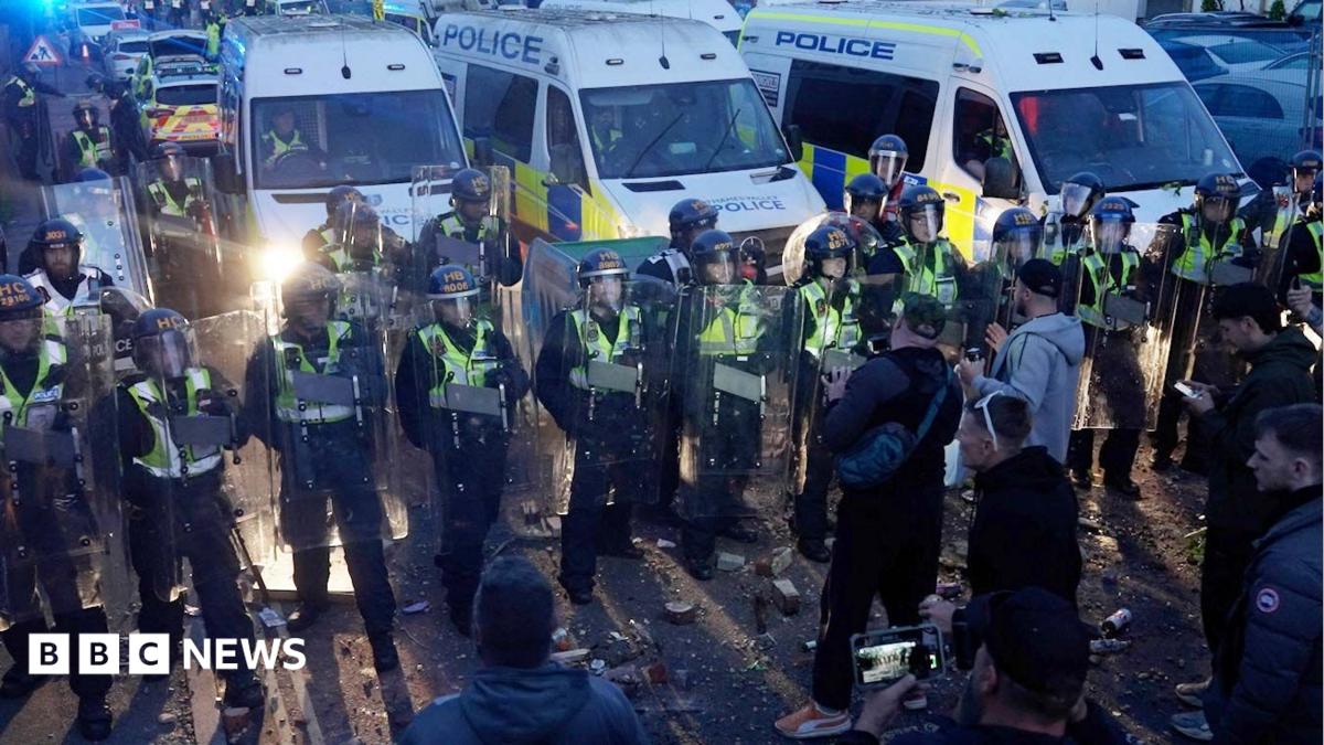 Screen grab taken from a video of police and protesters clashing in Southampton during a protest following the death of Henry Nowak.