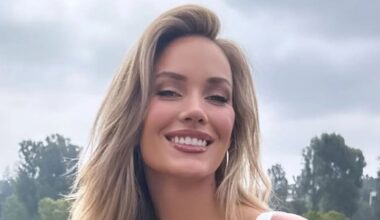 Paige Spiranac threatens to burst out of figure-hugging outfit on course as she heads to US Women's Open