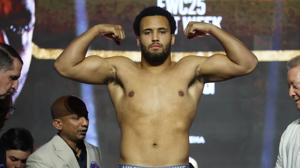 Moses Itauma at his weigh-in ahead of fighting Dillian Whyte
