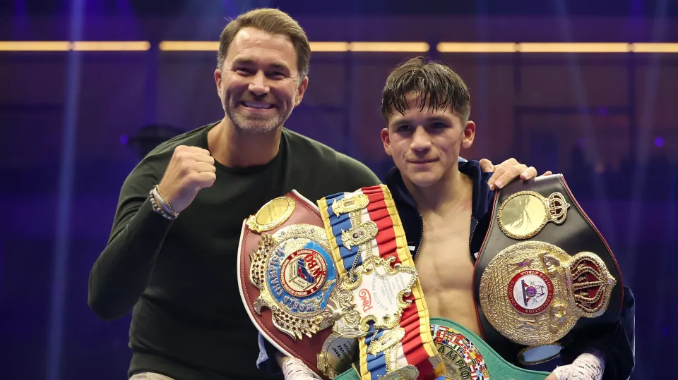 Eddie Hearn celebrates with Jesse 'Bam' Rodriguez